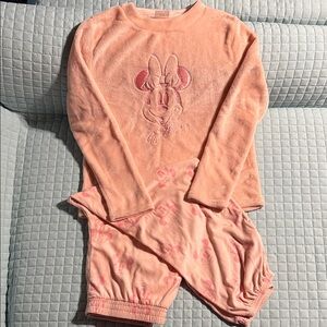 Disney Peach Minnie Mouse Plush Pajama Set - Pink Accents